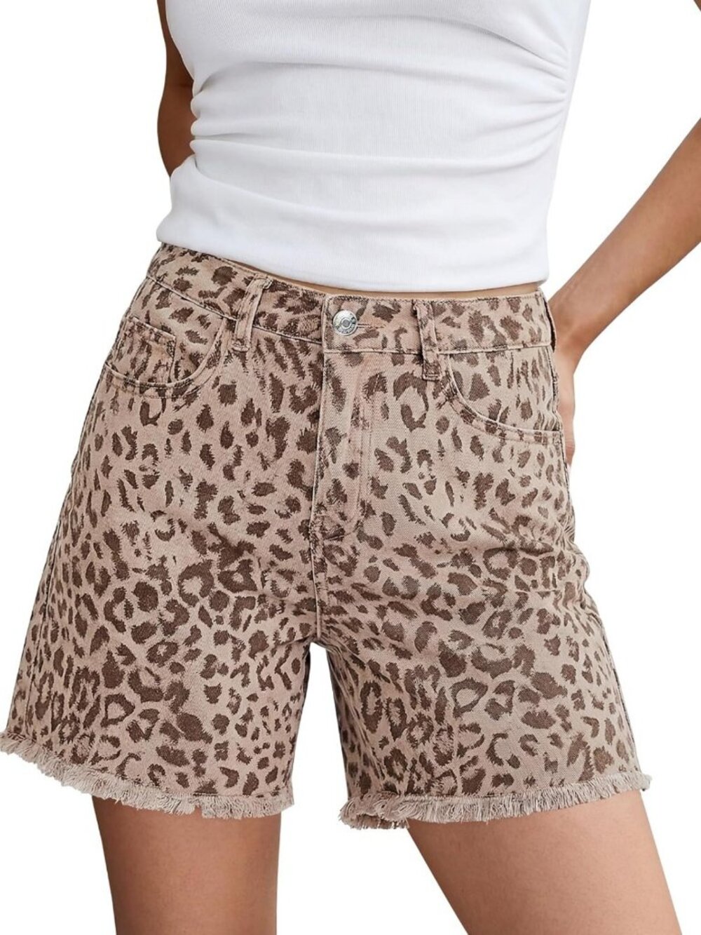 Trendy High Rise Leopard Jean Shorts for Women | Cheetah Print Denim Jorts